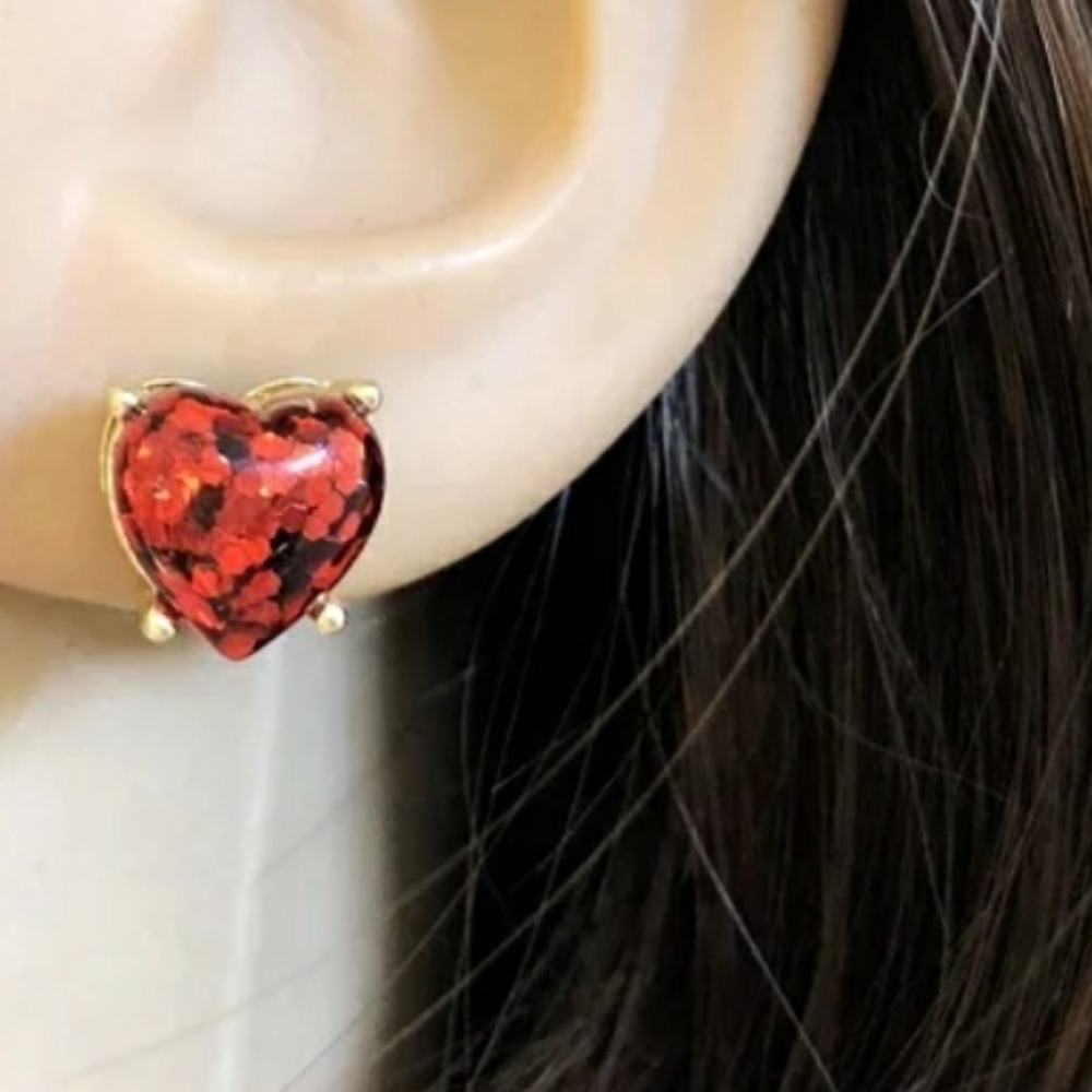 RED HEART GLITTER EARRINGS